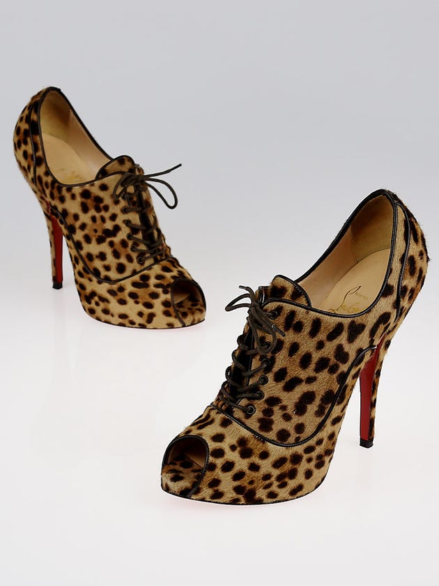 Christian Louboutin Leopard Calf Hair Lady Derby 120 Ankle Boots Size 7.5/38