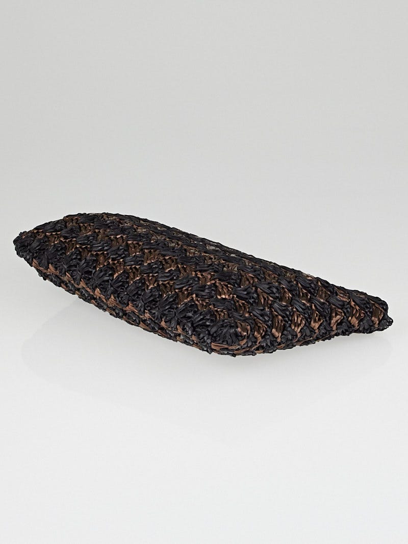 Prada Black/Brown Raffia Crochet Clutch Bag BP0515 - Yoogi's Closet
