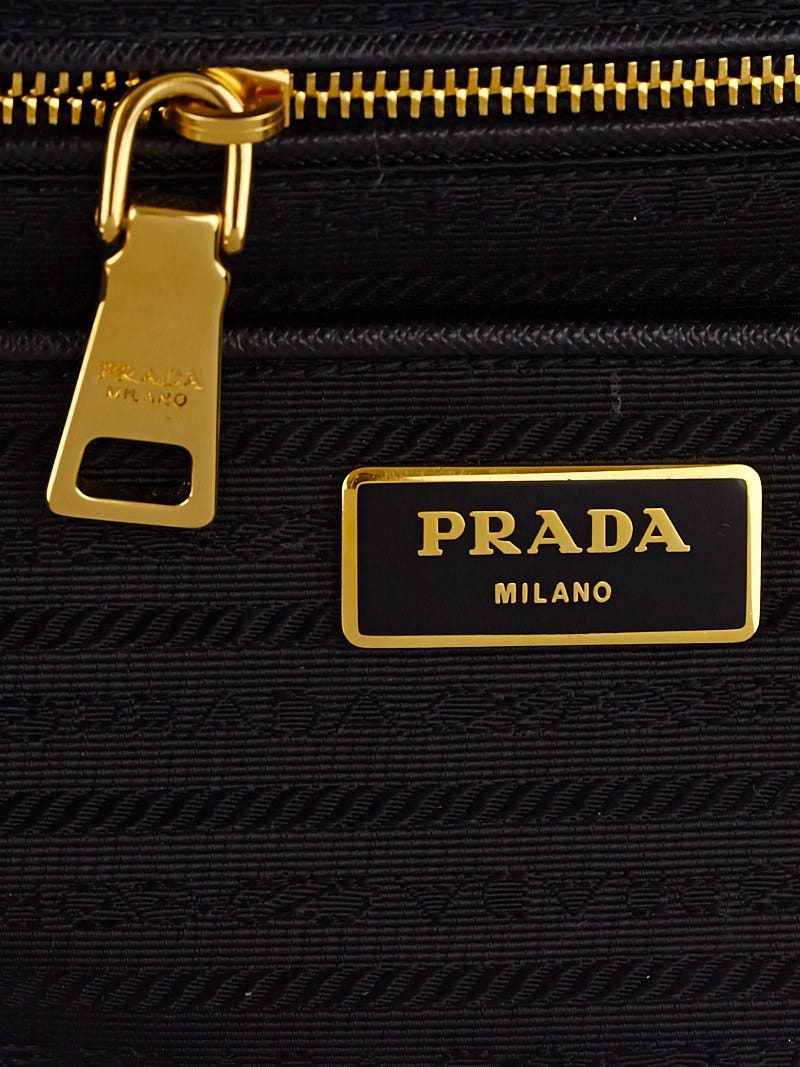 Prada Black Woven Madras Goatskin Leather Clutch Bag - Yoogi's Closet