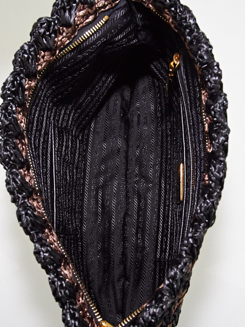 Prada Black/Brown Raffia Crochet Clutch Bag BP0515 - Yoogi's Closet