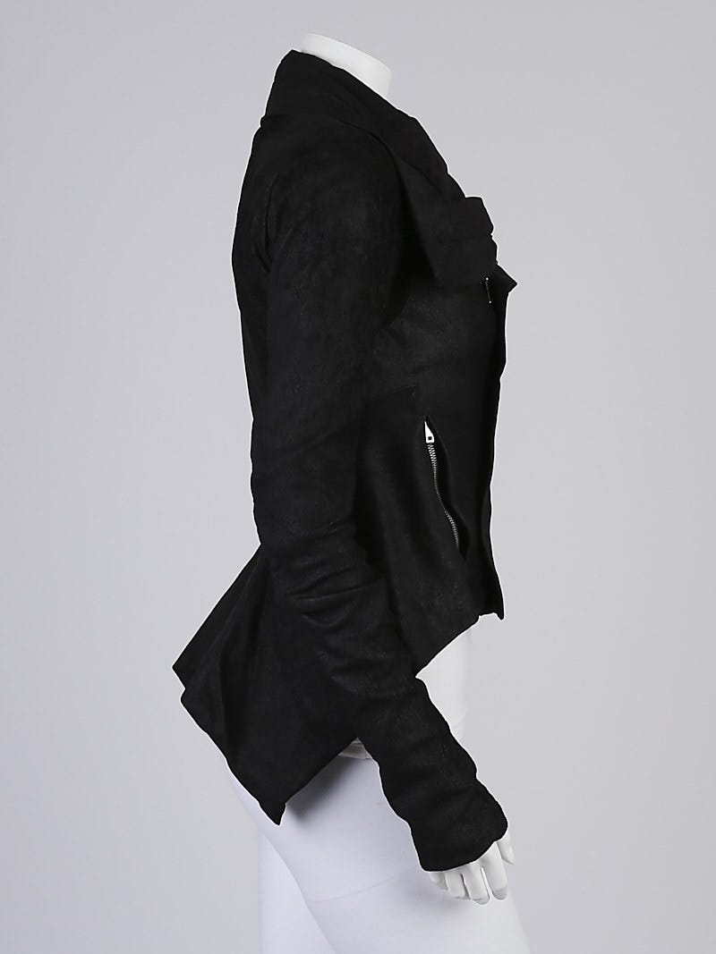 Rick Owens Black Blistered Lambskin Leather Peplum Jacket Size 6