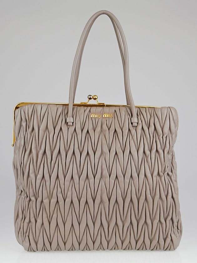 Miu Miu Grey Matelasse Quilted Nappa Leather Frame Tote Bag