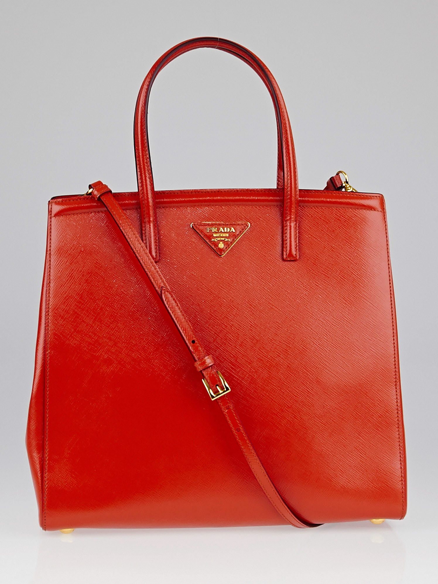 Prada Papaya Saffiano Vernice Leather Tote Bag BN2411 - Yoogi's Closet