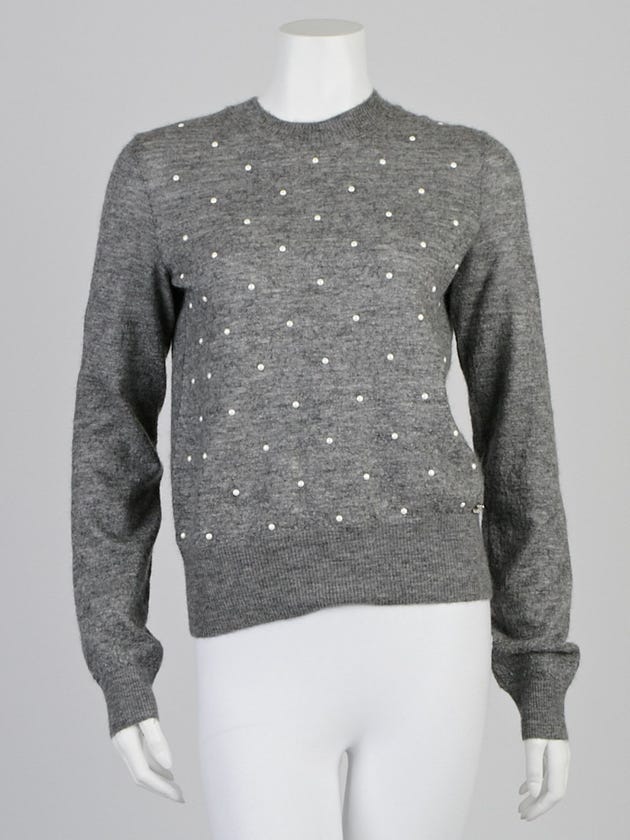 Chanel Grey Mohair/Cashmere Pearl Dot Pullover Sweater Size 6/40