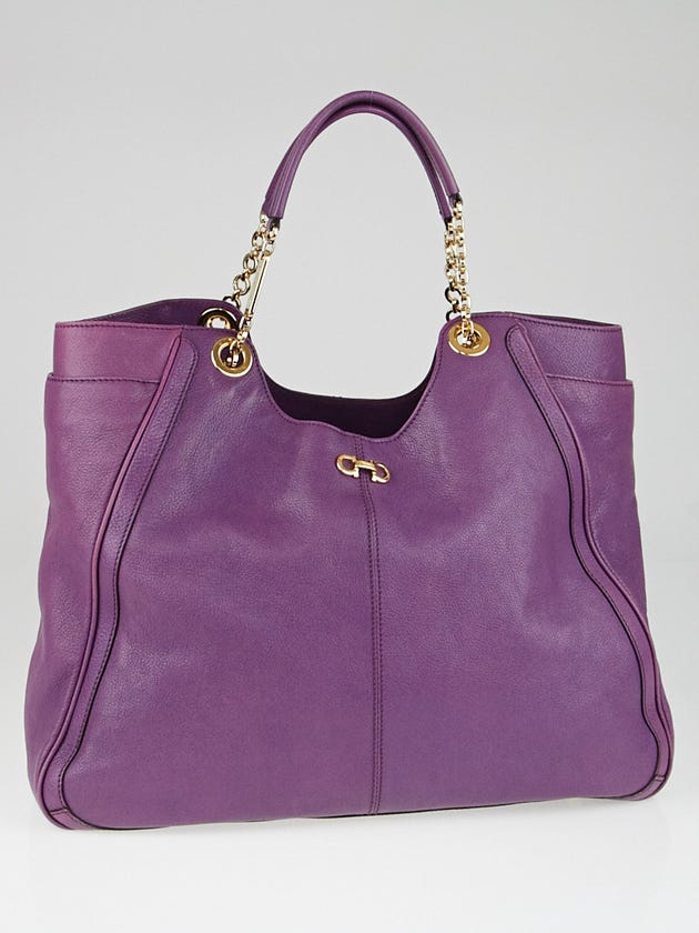 Salvatore Ferragamo Purple Leather Soft Chain Tote Bag