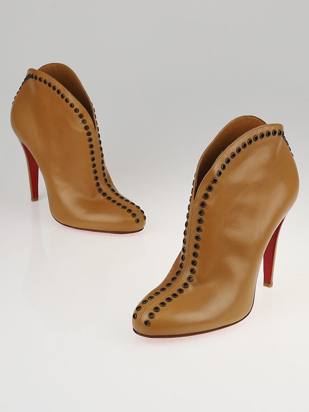 Christian Louboutin Camel Jazz Leather Catch Me 100 Ankle Booties Size 8.5/39