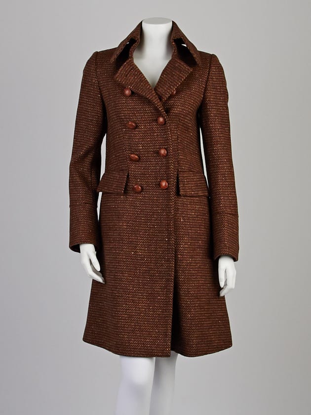 Burberry Brown Tweed Wool Blend Double Breasted Kensworth Coat Size 2