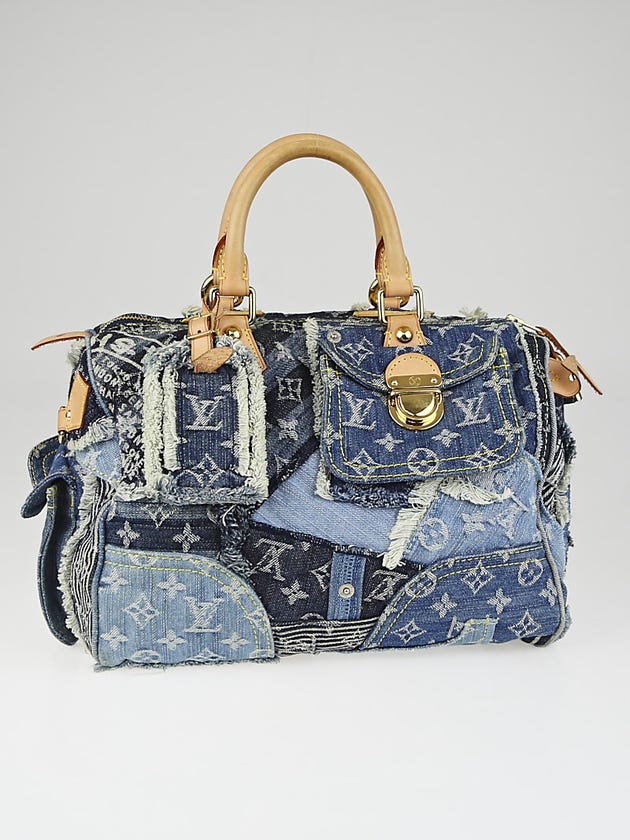 Louis Vuitton Limited Edition Blue Denim Patchwork Denim Speedy Bag