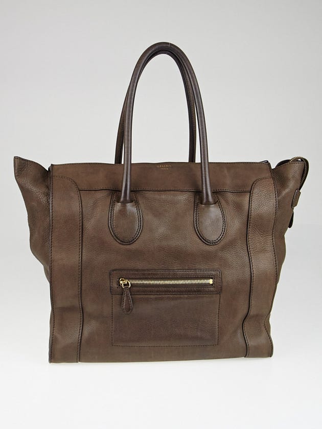 Celine Dark Brown Leather Medium Luggage Tote Bag