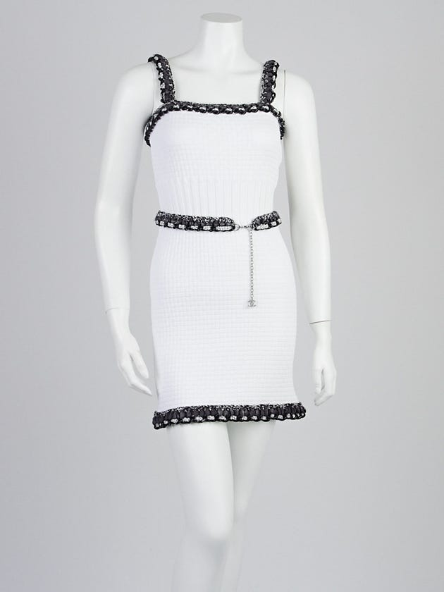 Chanel White Rayon Blend Ribbed Sleeveless Dress Size 0/34 | Yoogi's Closet Chanel White Rayon Blend Ribbed Sleeveless Dress Size 0/34 | Yoogi's Closet