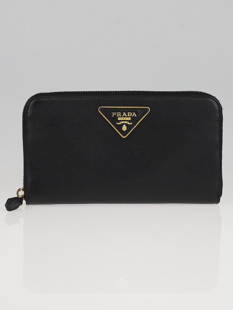 Prada Black Saffiano Metal Leather Zip Wallet | Yoogi's Closet Prada Black Saffiano Metal Leather Zip Wallet | Yoogi's Closet