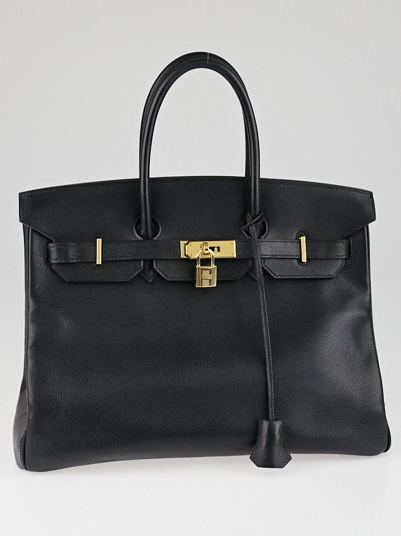 Hermes 35cm Black Evergrain Leather Gold Plated Birkin Bag Yoogi s Closet