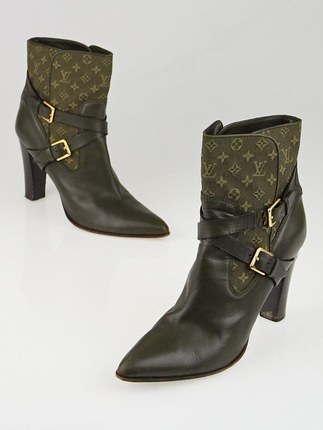 Louis Vuitton Khaki Monogram Mini Lin Canvas and Leather Ankle Boots Size 9/39.5
