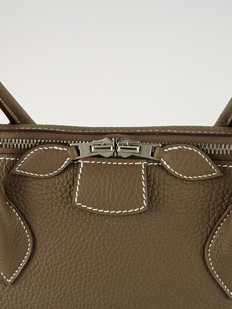 Hermes 37cm Etoupe Clemence Leather Paris Bombay Tall Bag - Yoogi's Closet