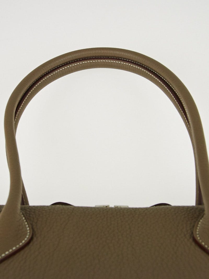 Hermes 37cm Etoupe Clemence Leather Paris Bombay Tall Bag - Yoogi's Closet