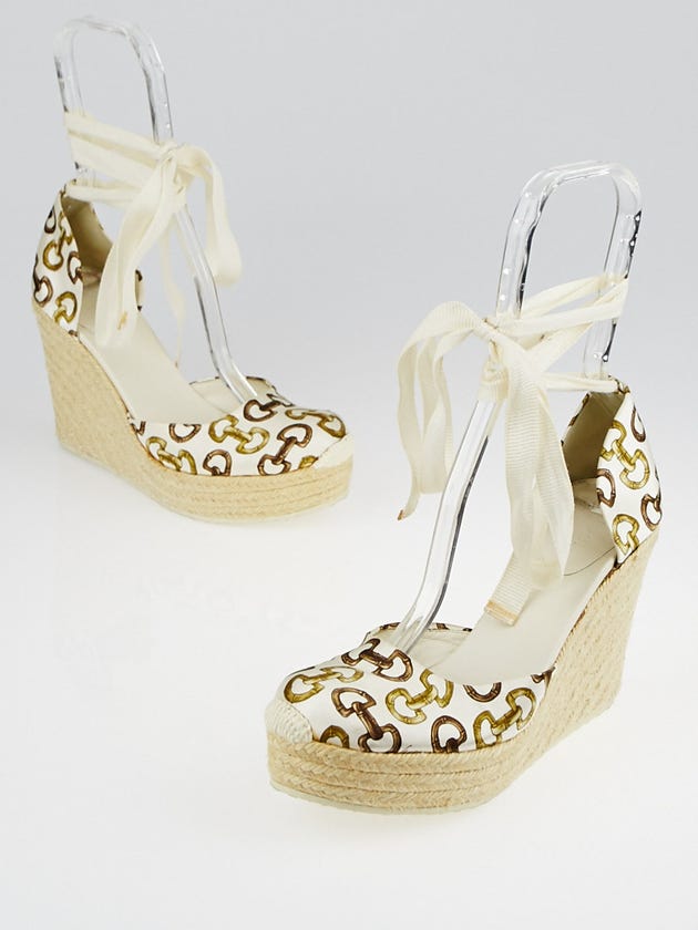 Gucci // White & Multicolour Floral Canvas Wedge Heel – VSP Consignment