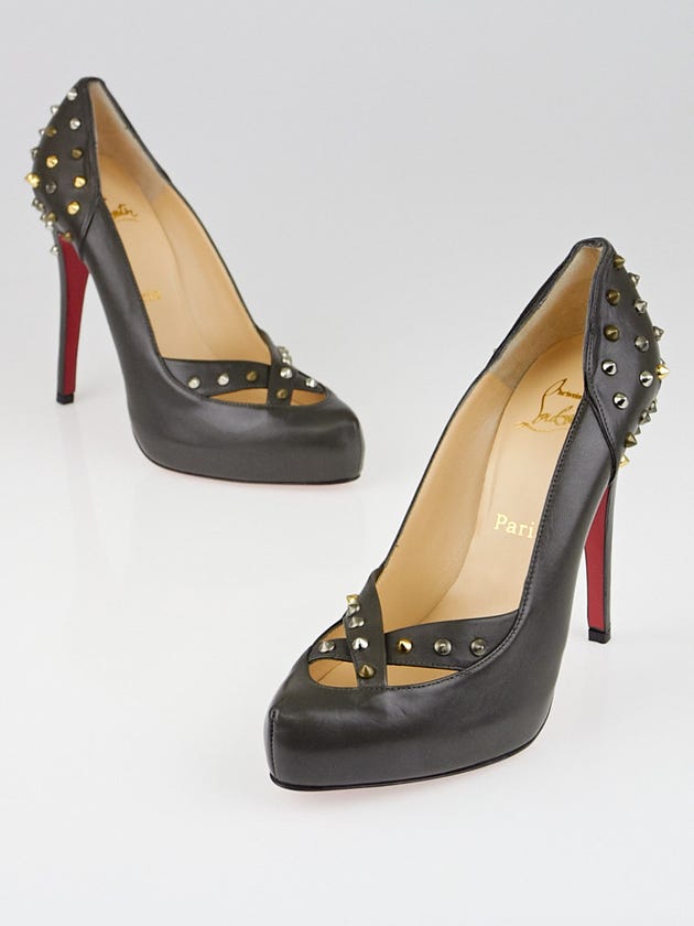Christian Louboutin Olive Green Leather Studded Hercule 120 Pumps Size 9/39.5
