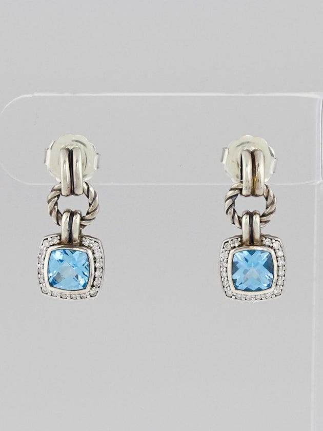 David Yurman Sterling Silver Blue Topaz and Diamond Renaissance Drop Earrings