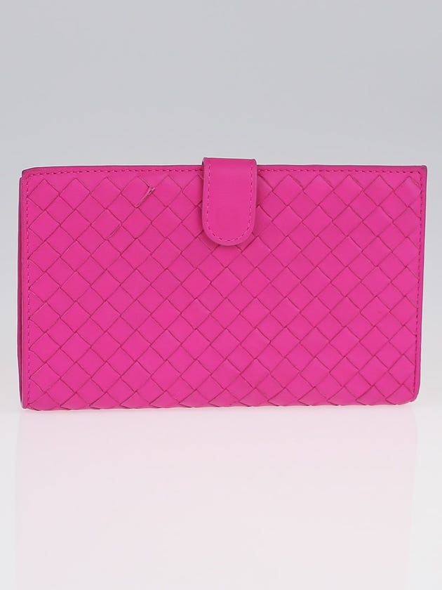 Bottega Veneta Pink Intrecciato Woven Nappa Leather Continental Wallet