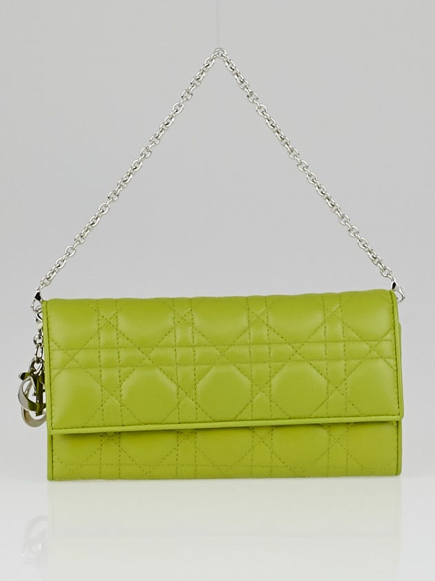 Christian Dior Vert Vif Cannage Quilted Lambskin Leather Rendez-Vous Clutch Bag
