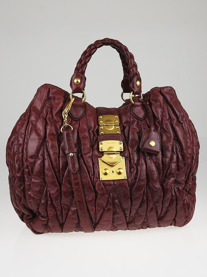 Authentic Miu Miu Matelasse Leather Handbag - Light grey/purple color