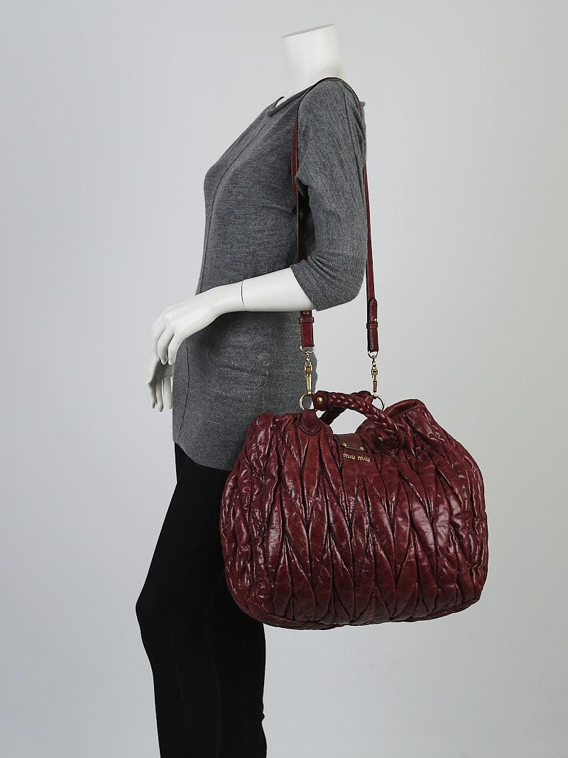 Miu Miu Burgundy Leather Matelasse Tote Bag - Yoogi's Closet