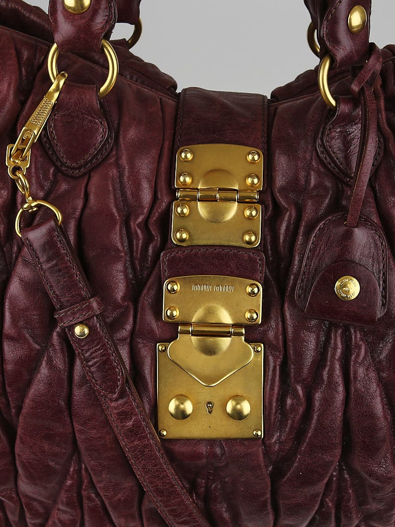 Miu Miu Burgundy Leather Matelasse Tote Bag - Yoogi's Closet