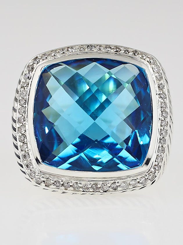 David Yurman 20mm Blue Topaz and Diamond Albion Ring Size 6