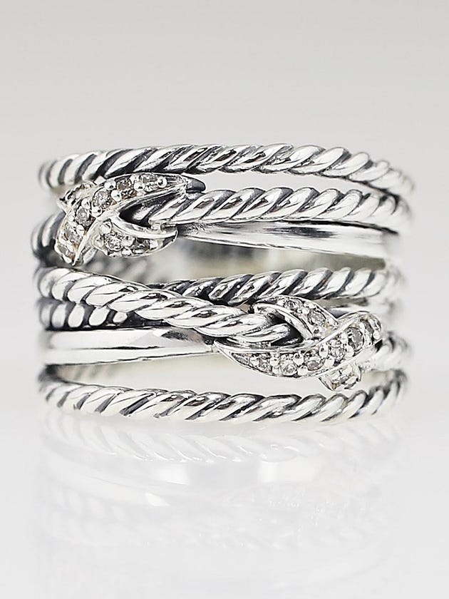 David Yurman Sterling Silver and Diamond Double X Crossover Ring Size 6