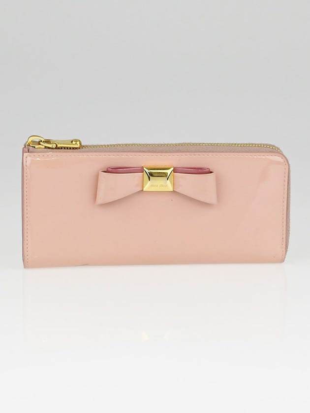 Miu Miu Pink Patent Leather Bow Zip Continental Wallet