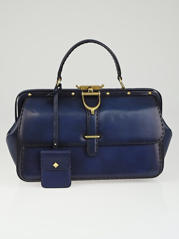 Gucci Dark Blue Leather Lady Stirrup Top-Handle Bag