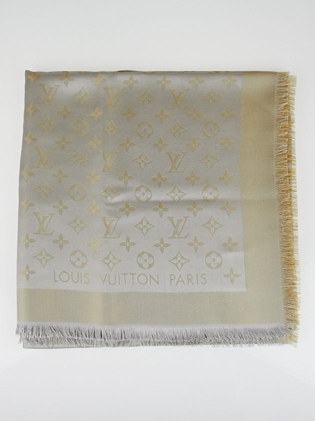 Louis Vuitton Beige Monogram Shine Silk/Wool Shawl Scarf