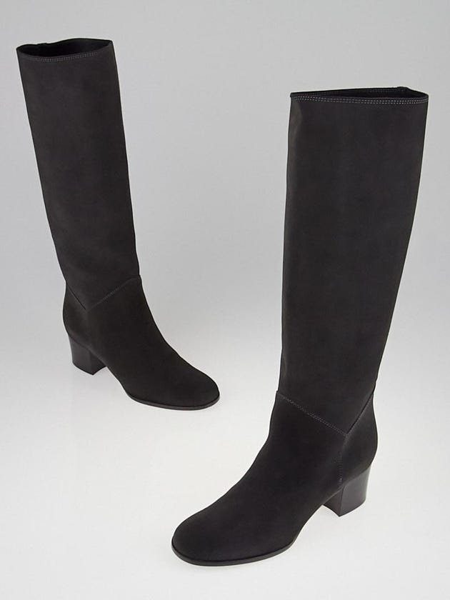Chanel Anthracite Suede Knee High Riding Boots Size 7.5/38C