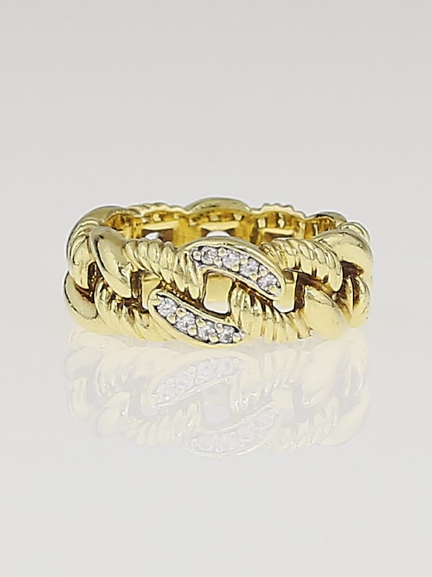 David Yurman 18k Yellow Gold and Diamonds Chain Ring Size 6