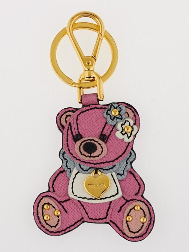 Prada Pink Saffiano Leather Trick Teddy Bear Key Holder and Bag Charm