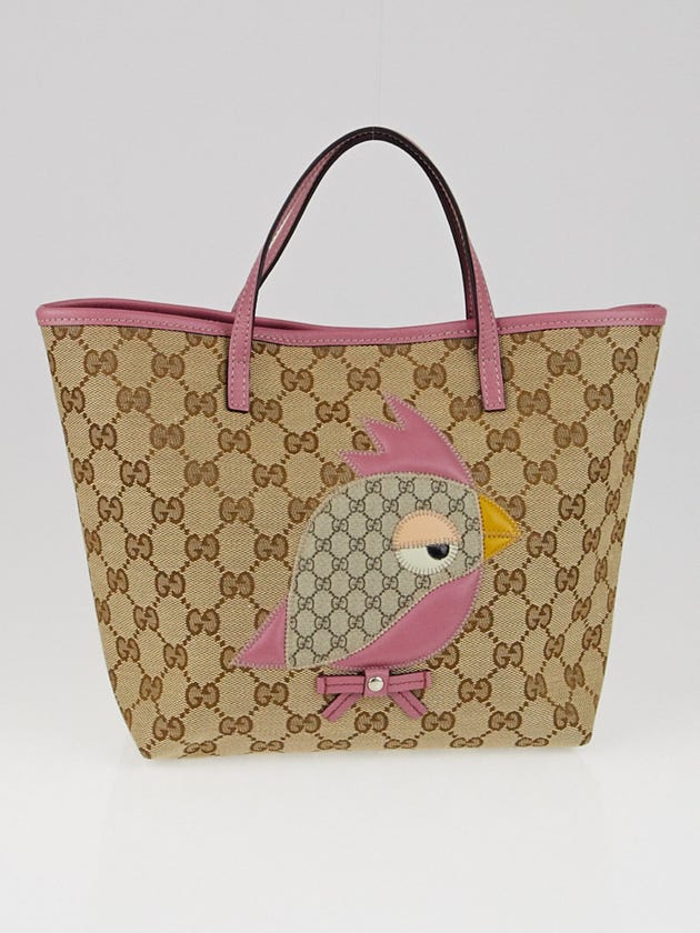 Gucci Beige/Pink GG Canvas 'Gucci Zoo' Parrot Mini Tote Bag