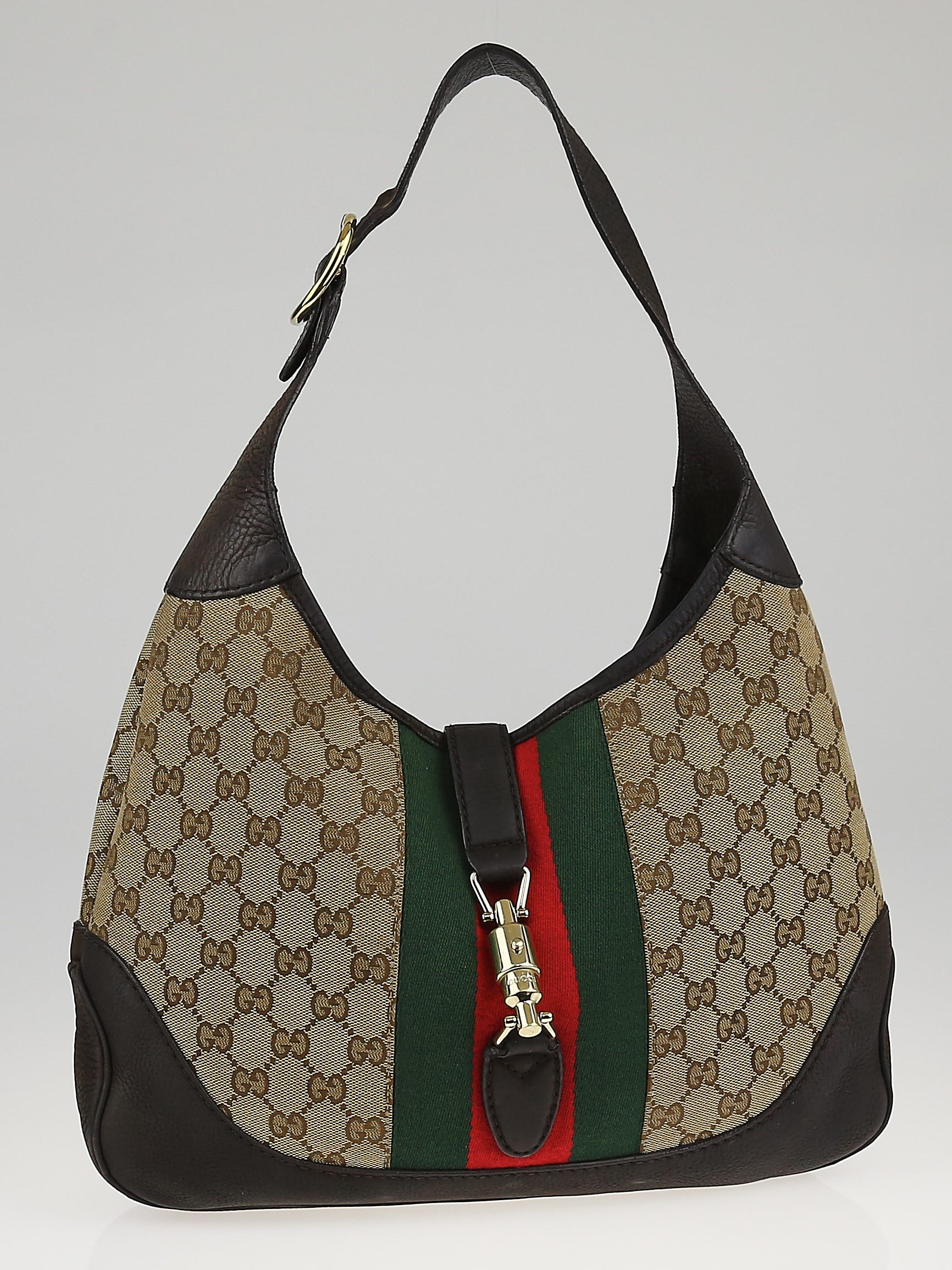 Gucci Beige/Ebony GG Canvas Vintage Web New Jackie Shoulder Bag