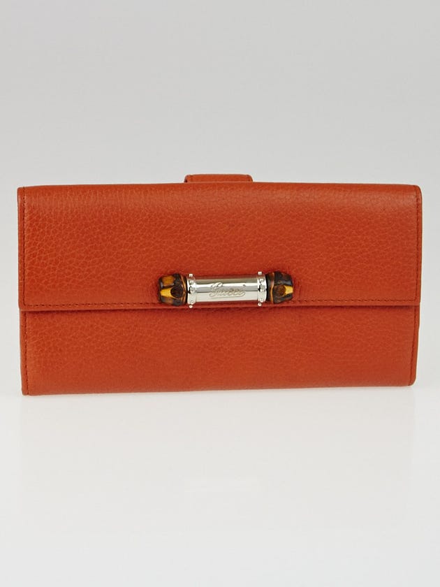 Gucci Orange Pebbled Leather Bamboo Long Continental Wallet