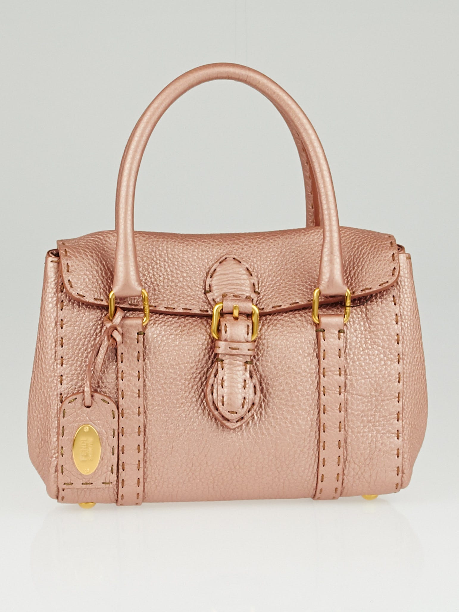 Fendi Bois de Rose Metallic Roman Calf Leather Selleria Mini Linda