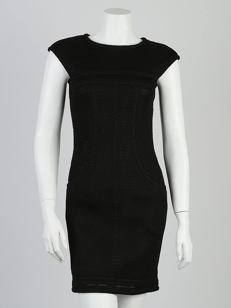 CHANEL★素敵！18C NUDE BLACK KNIT SLEEVELESS DRESS F46 Chanel Black Nylon Knit Sheer Sleeveless Dress Size 6/38