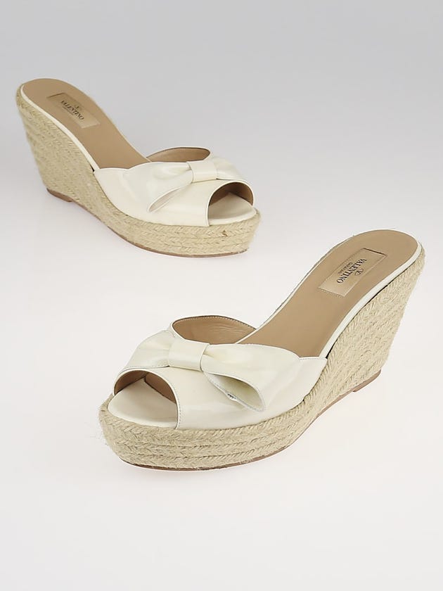Valentino White Patent Leather Espadrille Bow Wedges Size 9.5/40