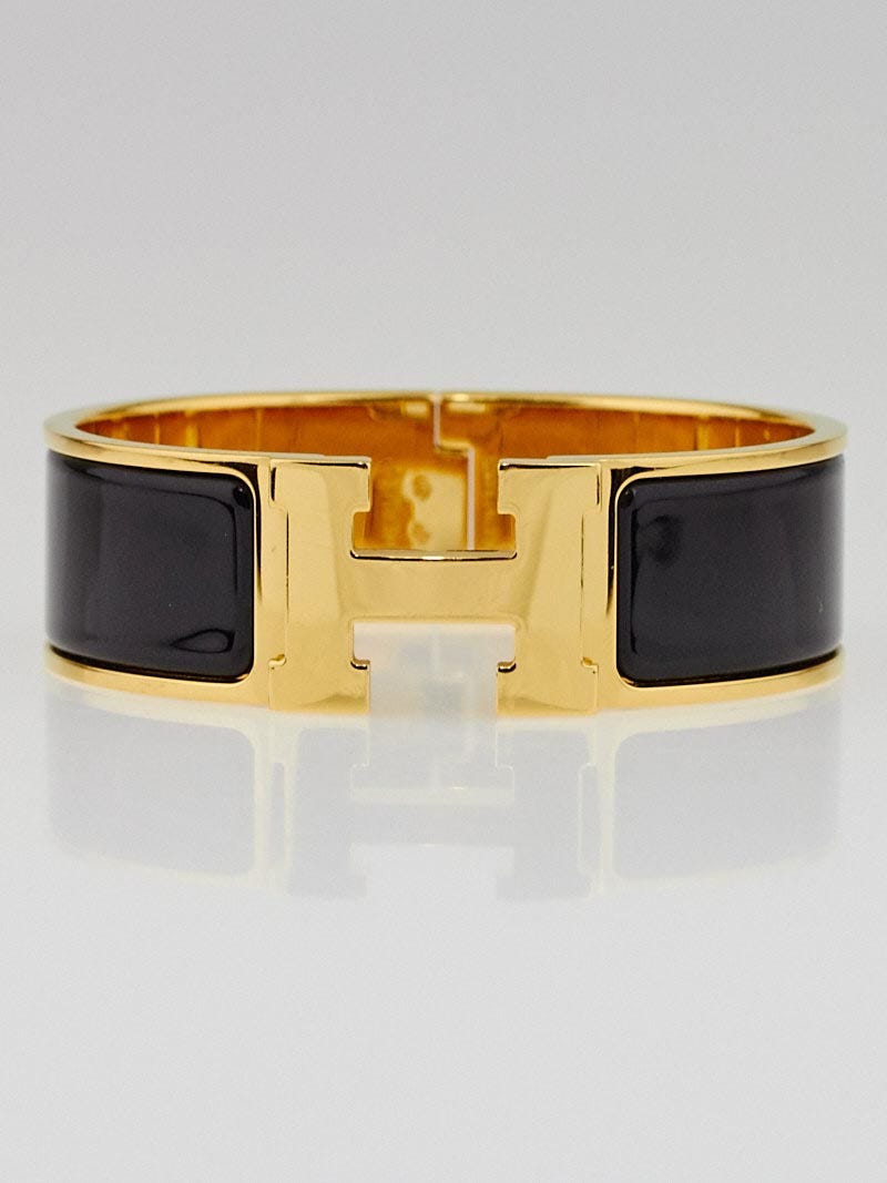 Hermes Black Enamel Gold Plated Clic-Clac H GM Wide Bracelet - Yoogi's  Closet