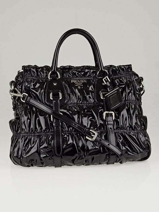 Prada Black Patent Leather Gauffre Tote Bag BN1336