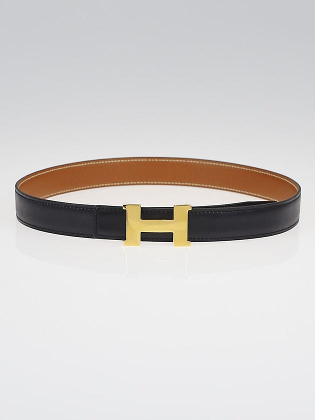 Hermes 24mm Black Box / Gold Courchevel Leather Gold Plated Constance H Belt Size 65