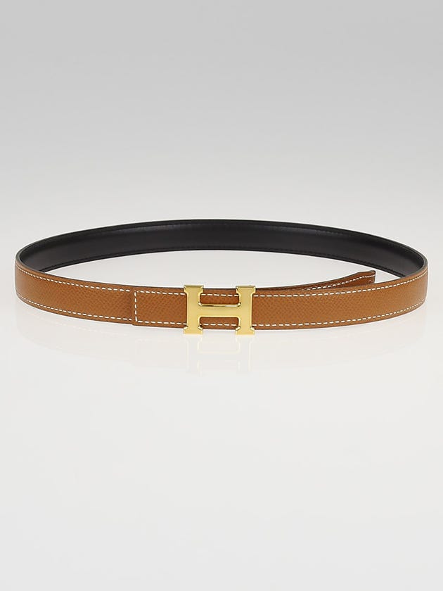 Hermes 18mm Gold Courchevel/ Black Box  Leather Gold Plated Constance H Belt Size 65