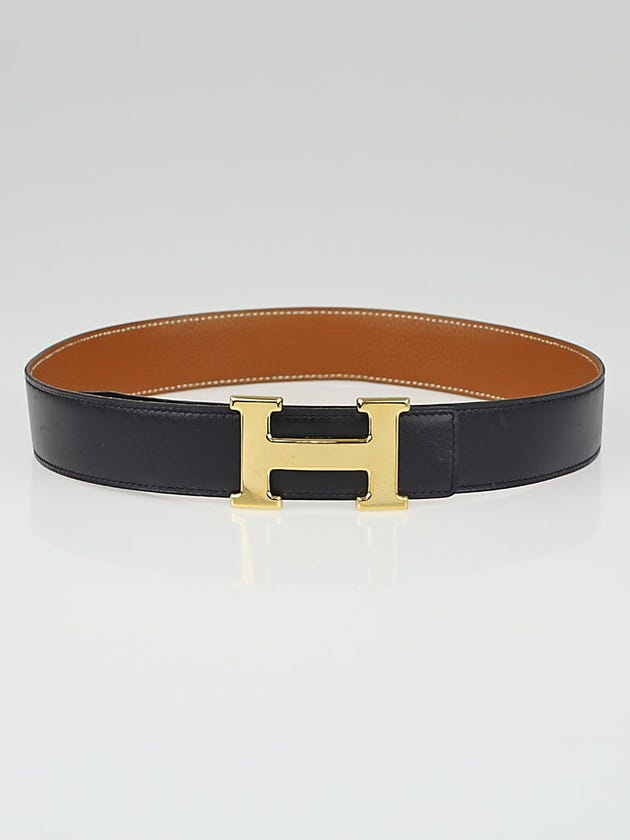 Hermes 32mm Black Box / Gold Togo Leather Gold Plated Constance H Belt Size 70