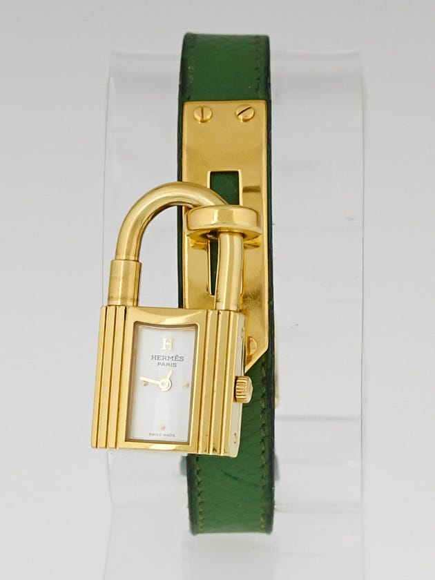 Hermes Vert Clair Courchevel Leather Gold Plated Kelly PM Watch 