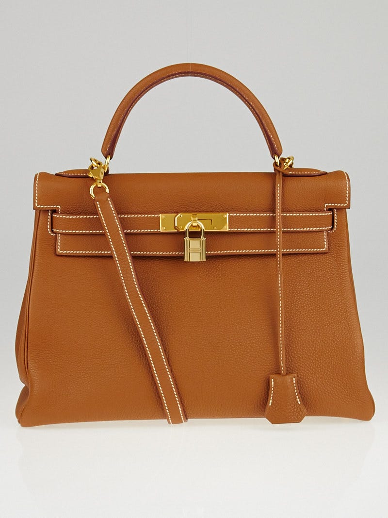 Hermes 32cm Trench Togo Leather Gold Plated Kelly Retourne Bag - Yoogi's  Closet