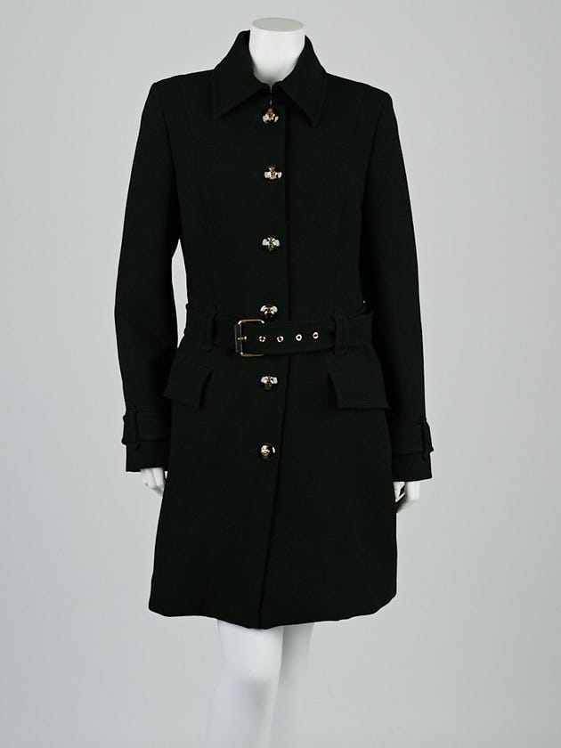 Emilio Pucci Black Wool Belted Trench Coat Size 12