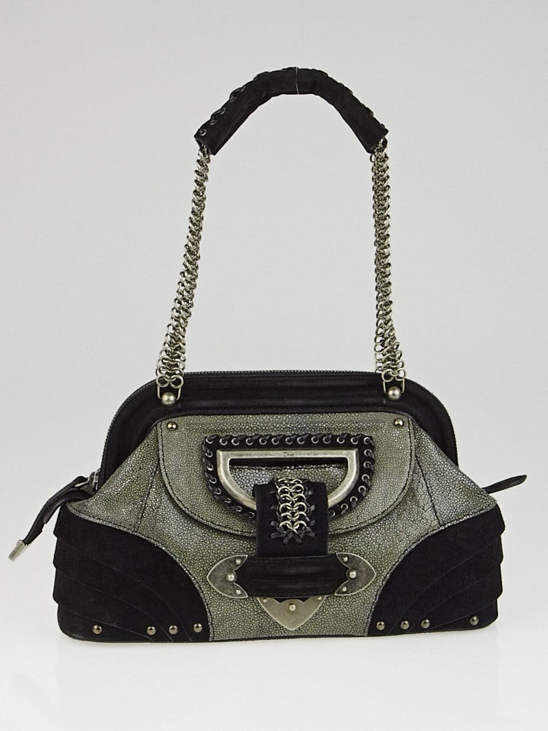 Christian Dior Limited Edition Black Suede and Grey Sharkskin